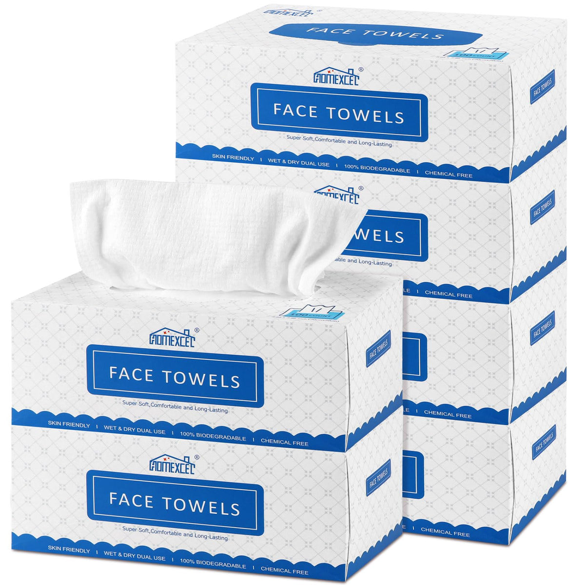 HOMEXCEL Disposable Face Towels front view in packaging