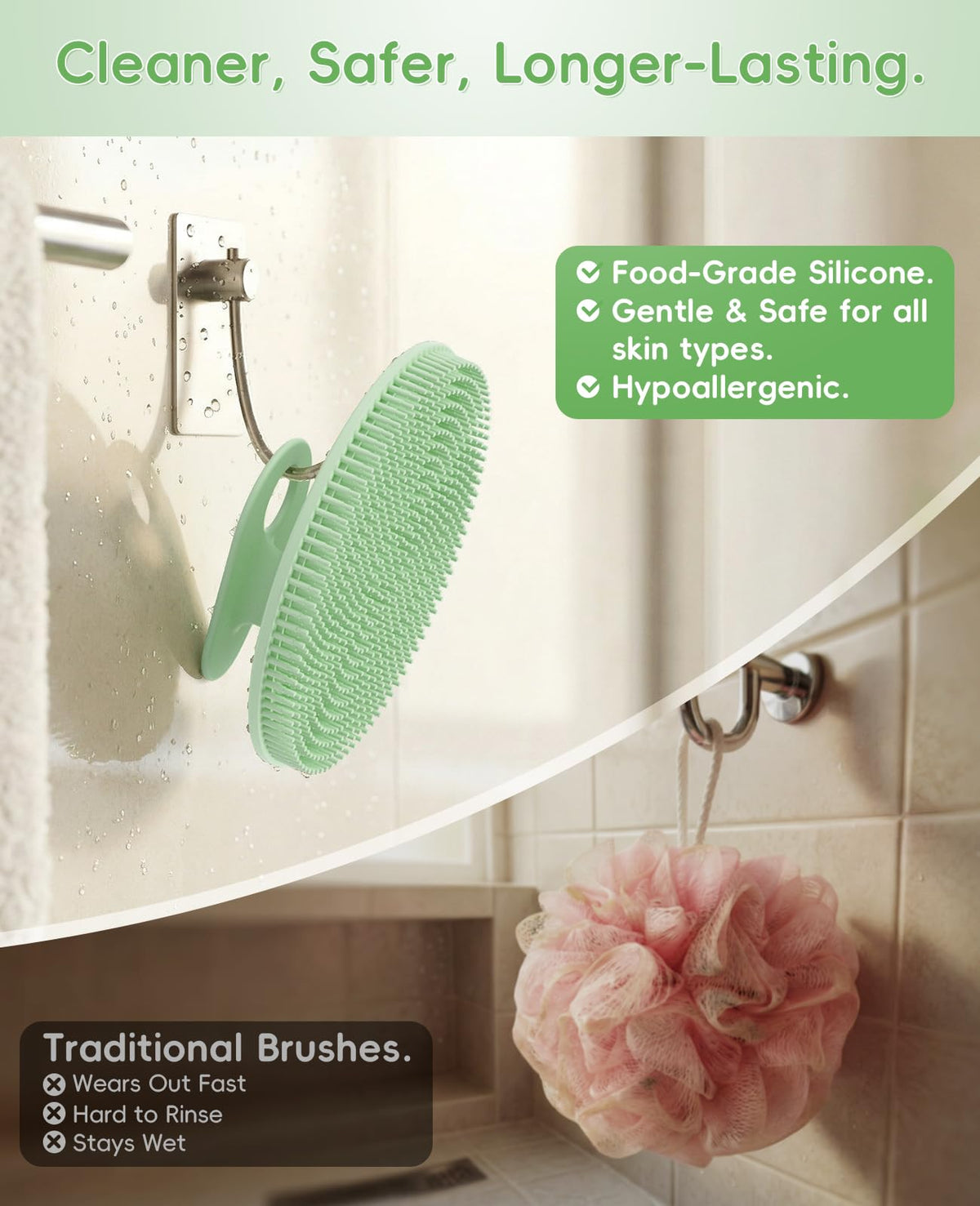 HOMMIESAFE Soft Silicone Shower Brush in bright colours