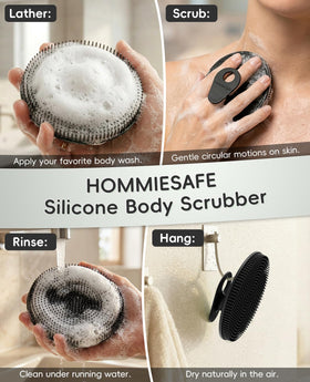 HOMMIESAFE Soft Silicone Shower Brush in use during shower