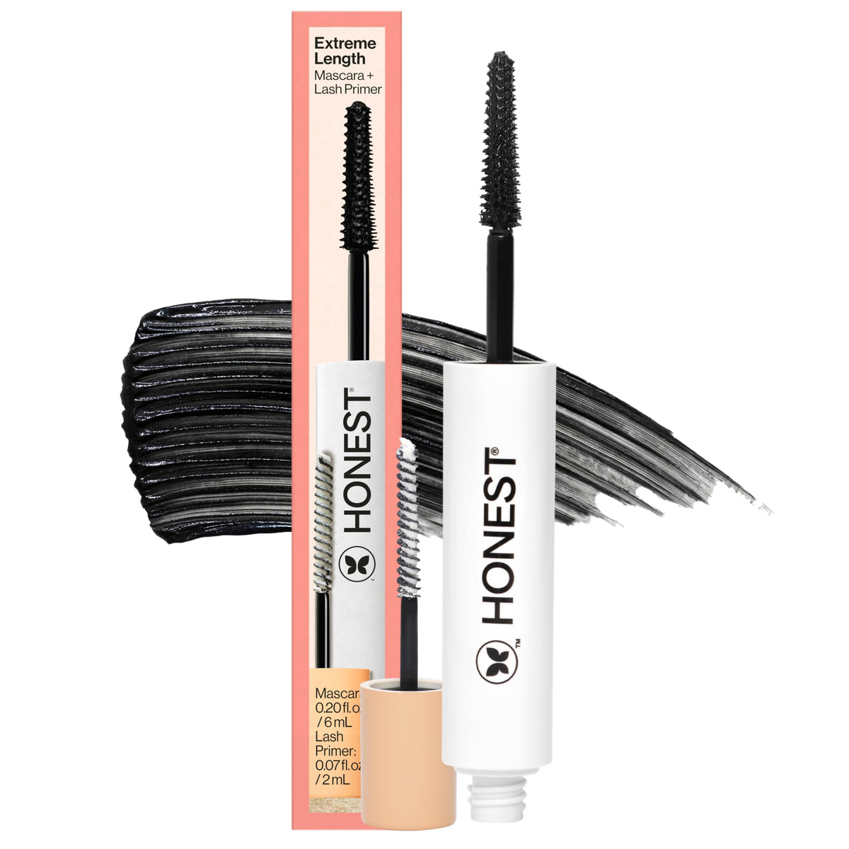 Honest Beauty 2-in-1 Extreme Length Clean Mascara and Primer, Black front view