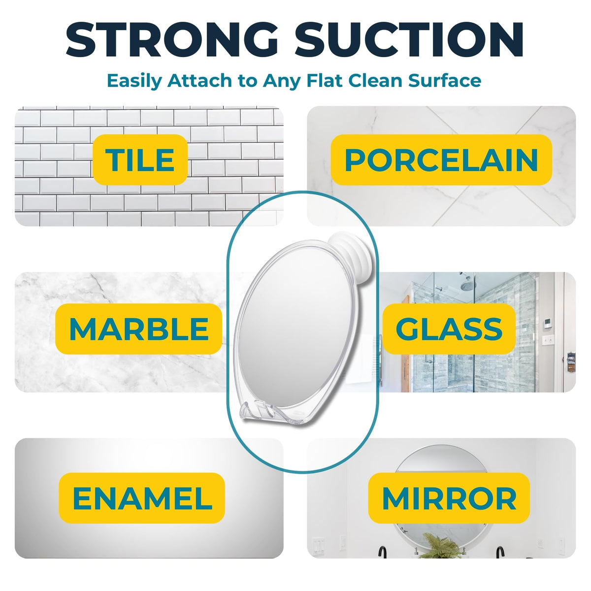 HONEYBULL Fogless Shower Mirror close-up of the suction cup