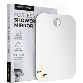 HONEYBULL Fogless Shower Mirror front view, 6x8in