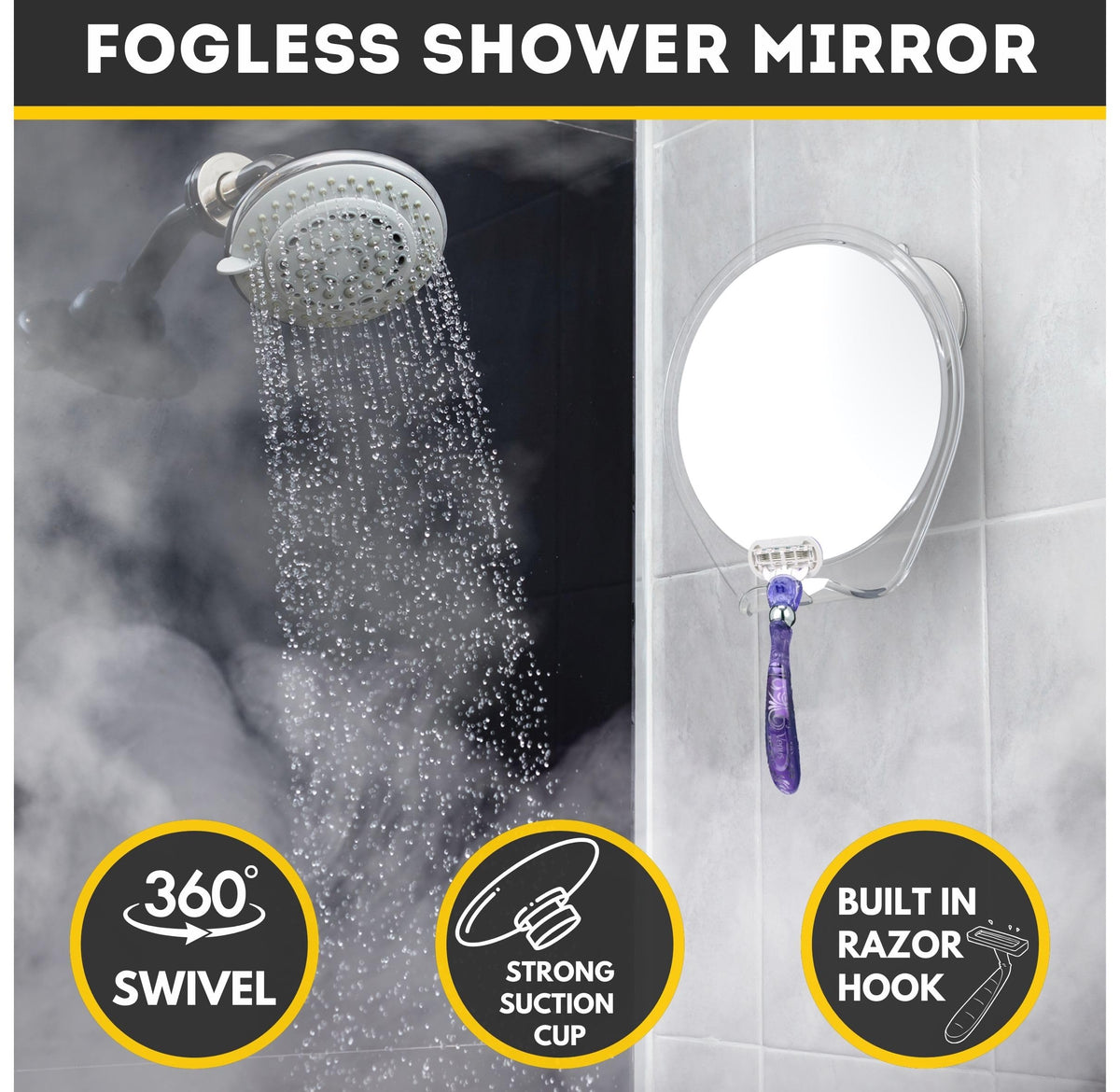 HONEYBULL Fogless Shower Mirror installed in a shower