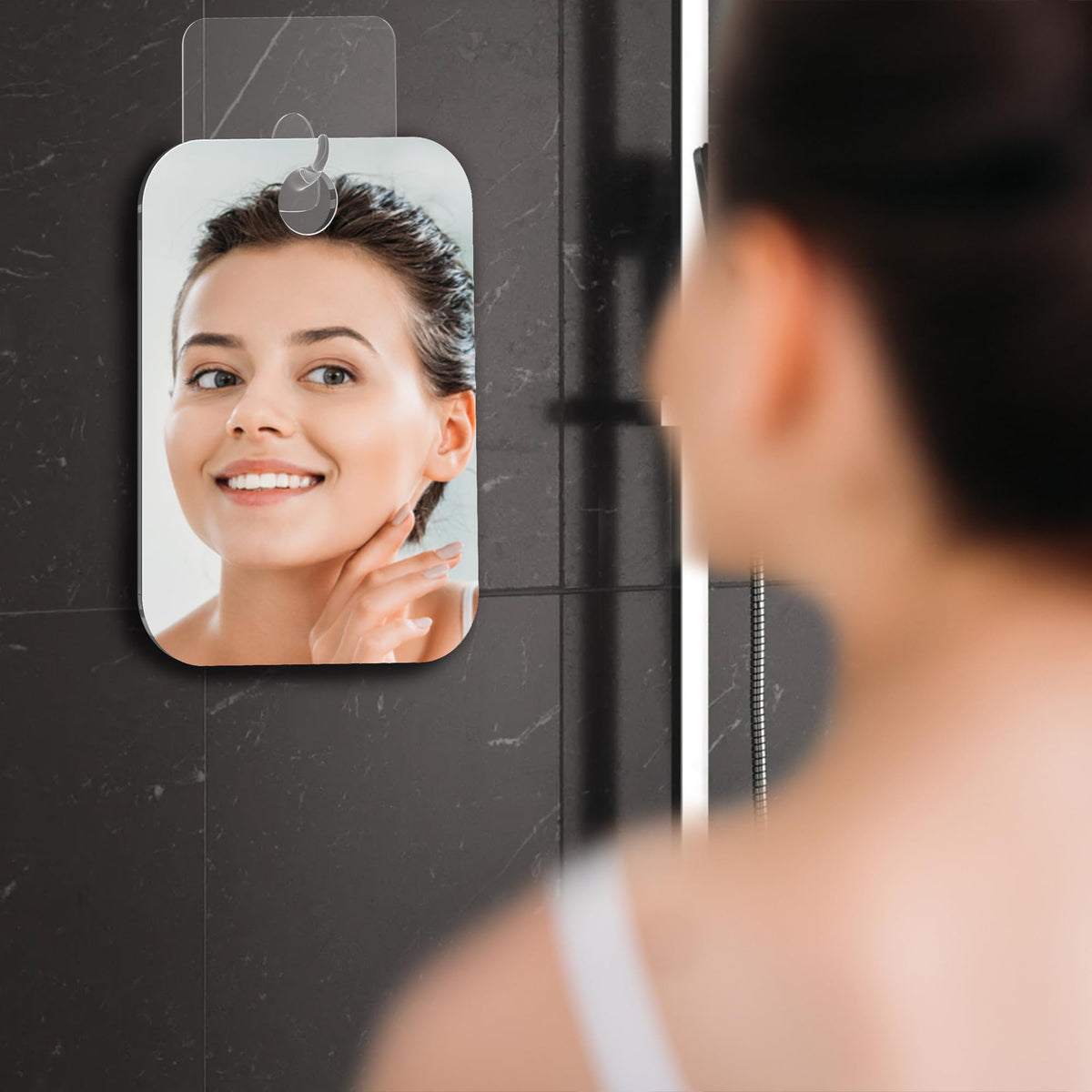 HONEYBULL Fogless Shower Mirror showing clarity in steam
