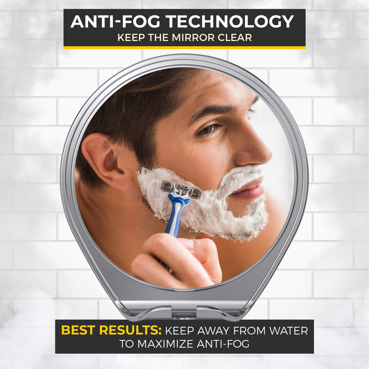 HONEYBULL Fogless Shower Mirror side view showing suction mount