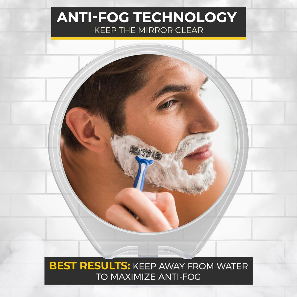 HONEYBULL Fogless Shower Mirror side view with razor holder