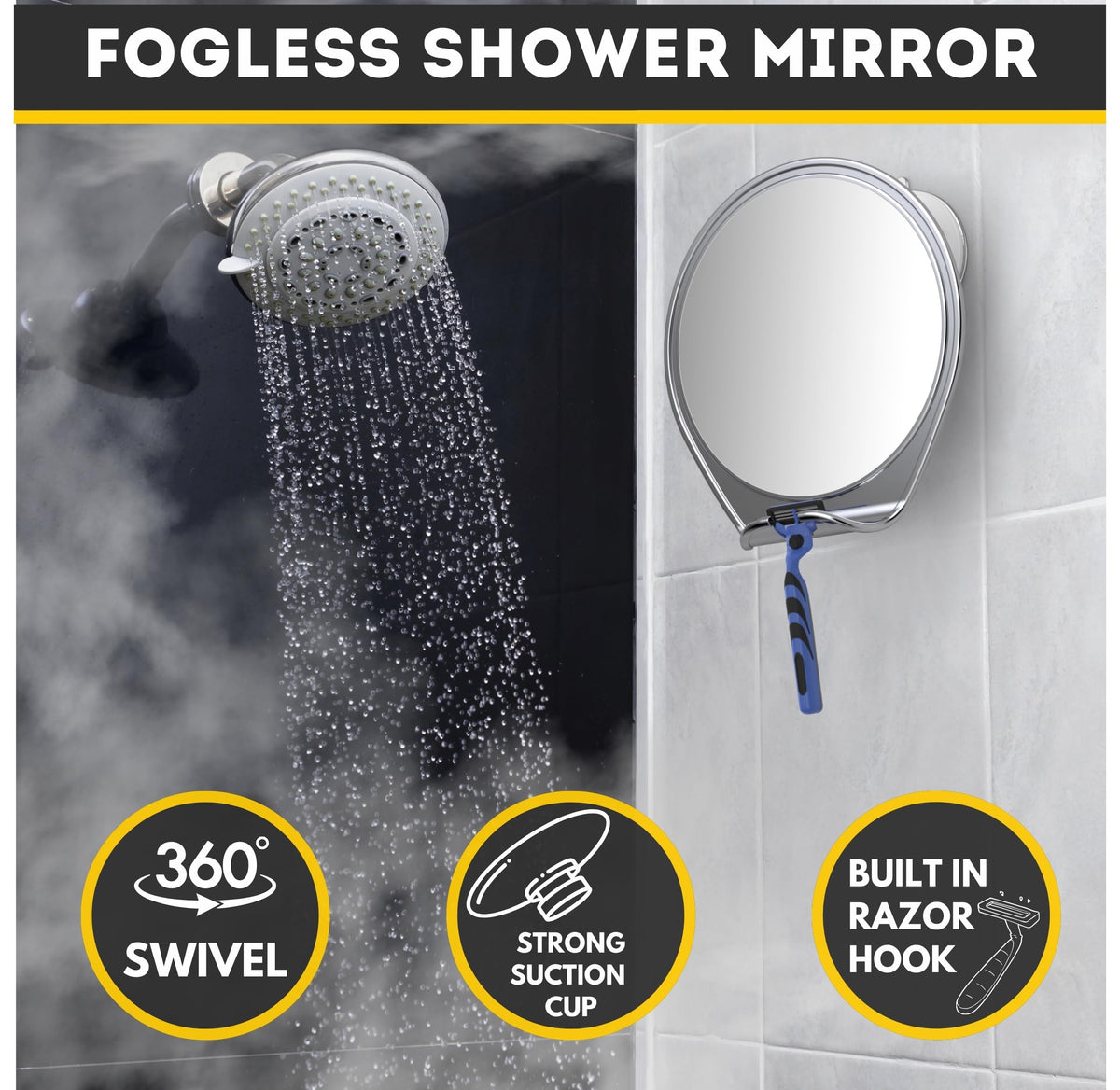 HONEYBULL Fogless Shower Mirror with razor holder in shower setting