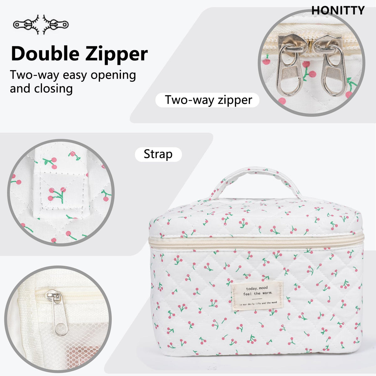 honitty floral cosmetic bag set packed in suitcase
