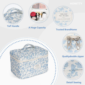 honitty Floral Makeup Bag open with organized compartments
