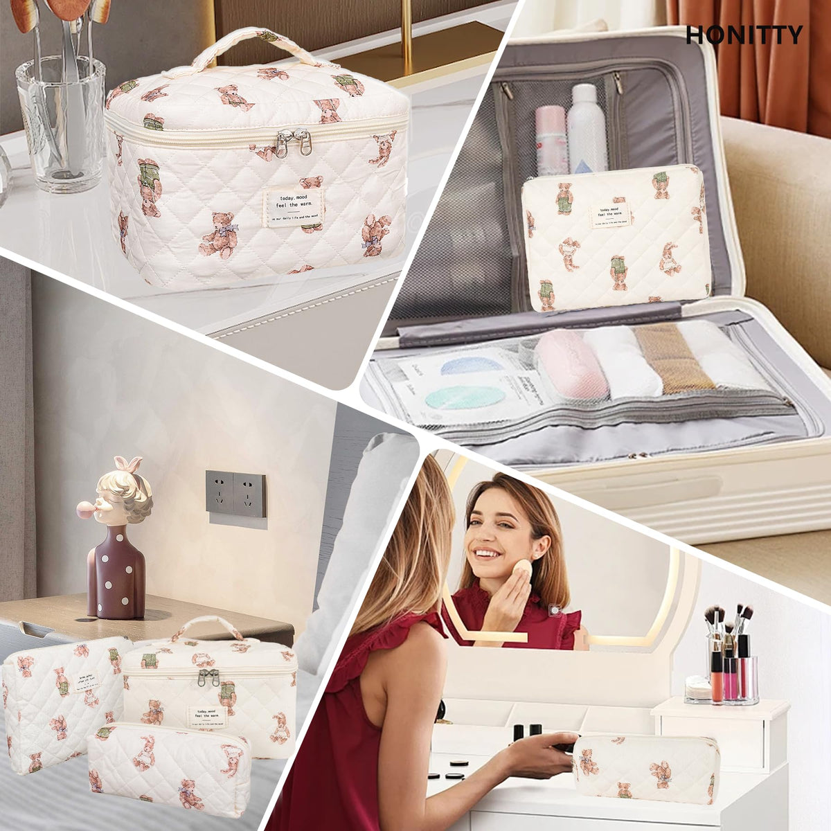 honitty Floral Makeup Bag Set close-up of zipper