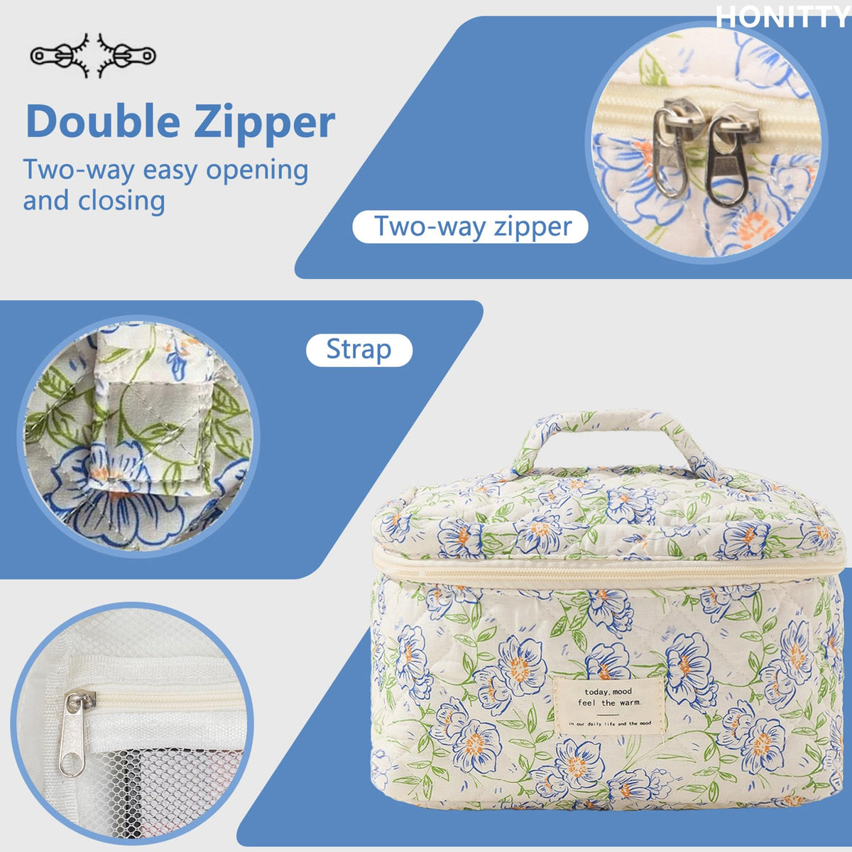 honitty Floral Makeup Bag set displayed on a dresser