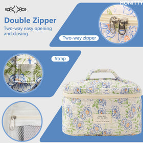 honitty Floral Makeup Bag set displayed on a dresser
