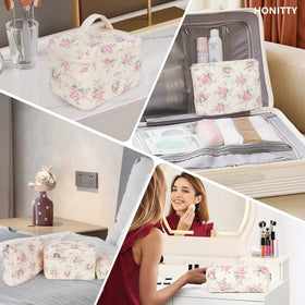 honitty Floral Makeup Bag Set folded for storage