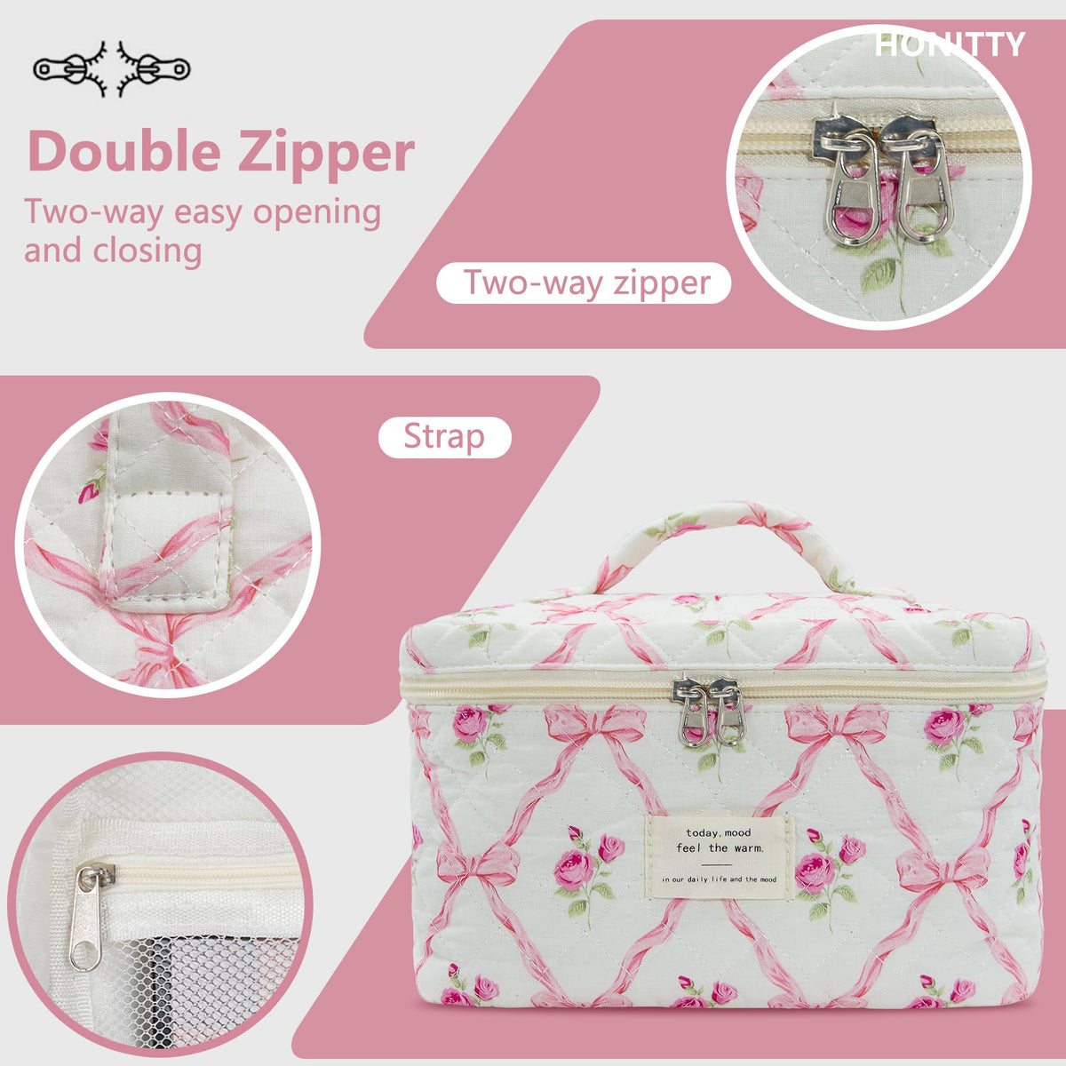 honitty Floral Makeup Bag Set folded for travel