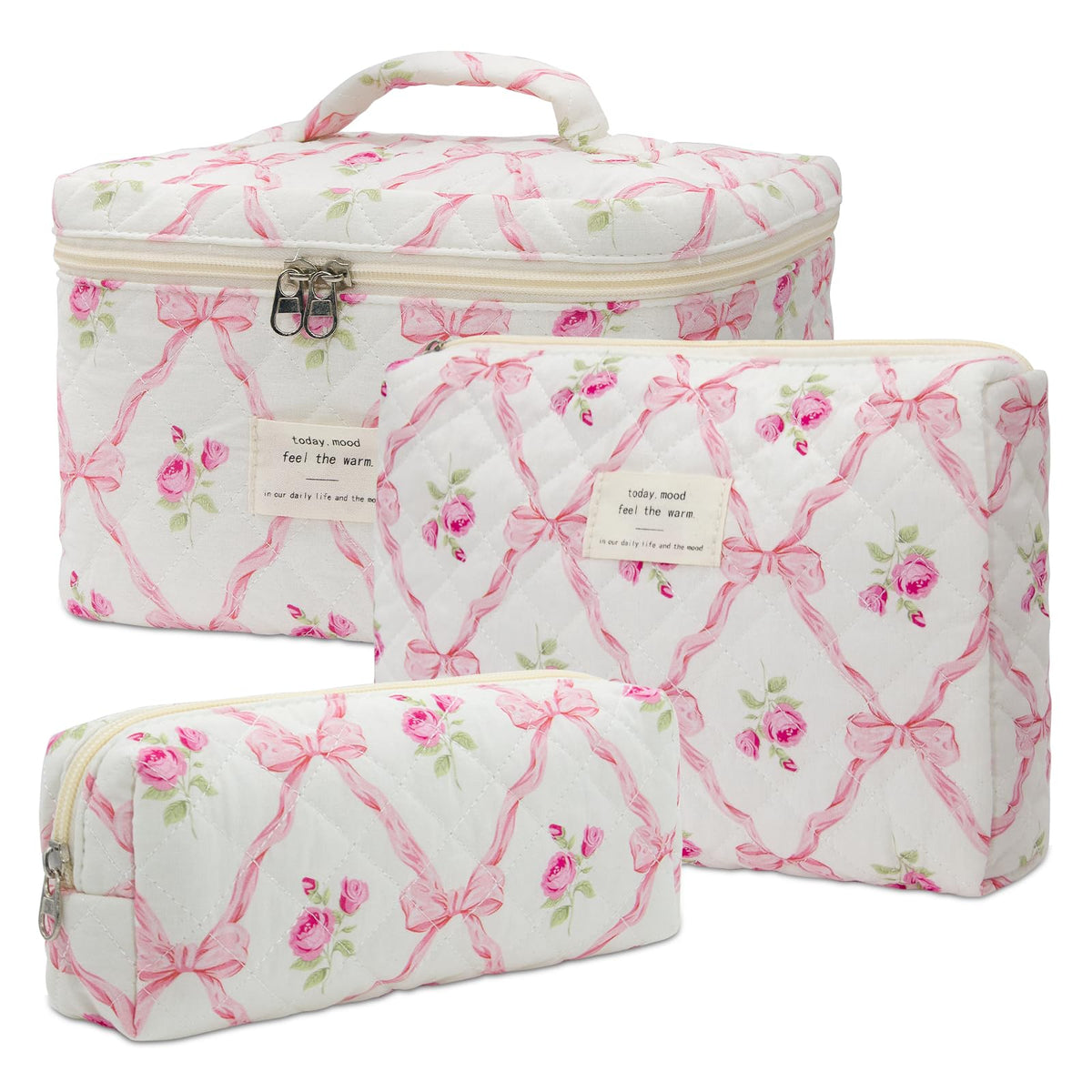 honitty Floral Makeup Bag Set front view with floral design