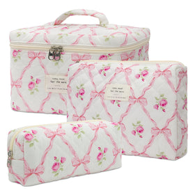 honitty Floral Makeup Bag Set front view with floral design