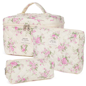 honitty Floral Makeup Bag Set front view with three sizes