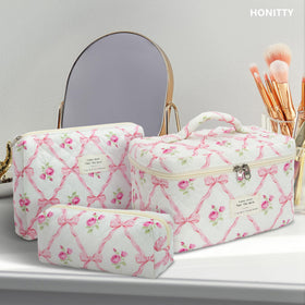 honitty Floral Makeup Bag Set in use on a dressing table