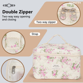 honitty Floral Makeup Bag Set inside view with compartments
