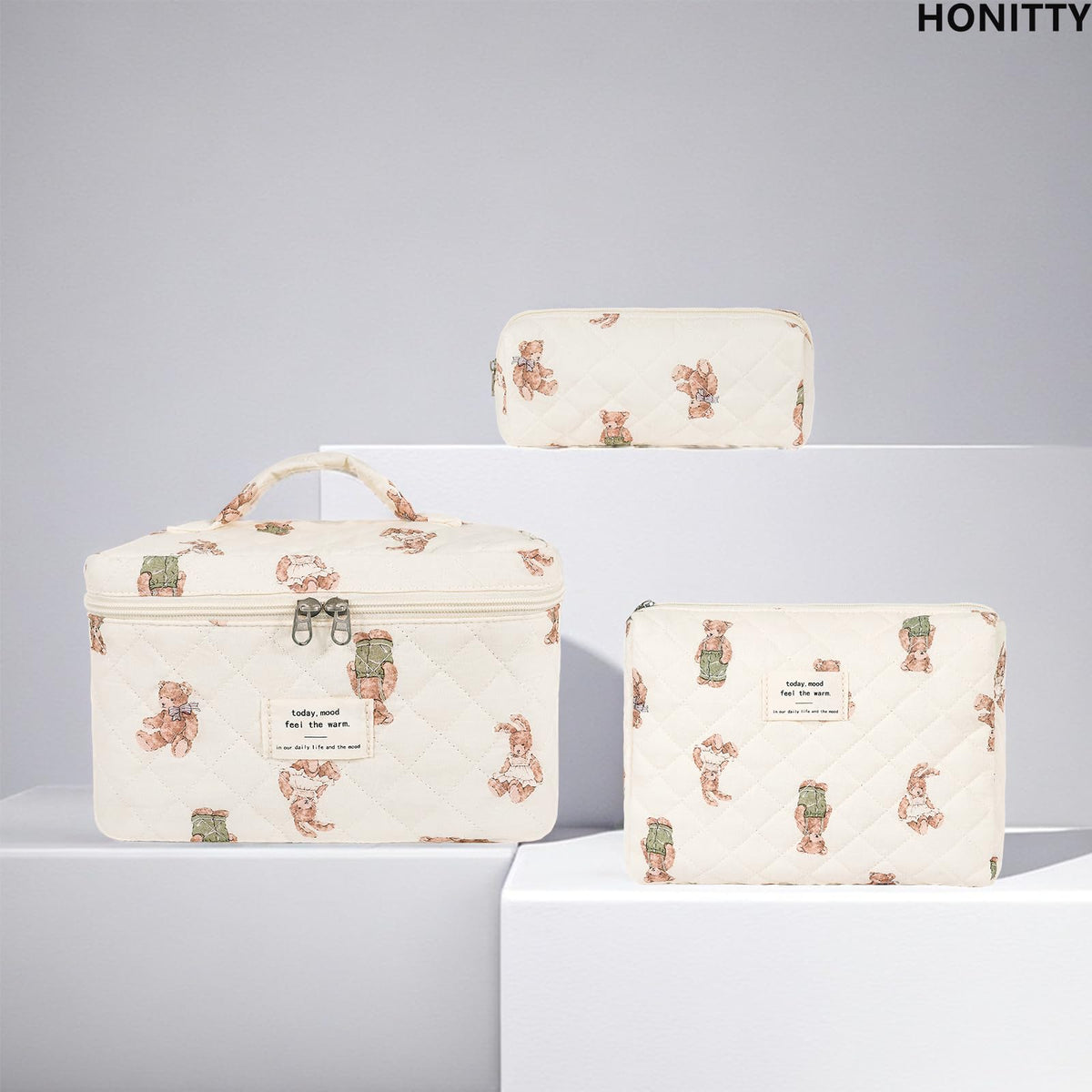 honitty Floral Makeup Bag Set lifestyle scene on a dressing table