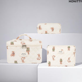 honitty Floral Makeup Bag Set lifestyle scene on a dressing table