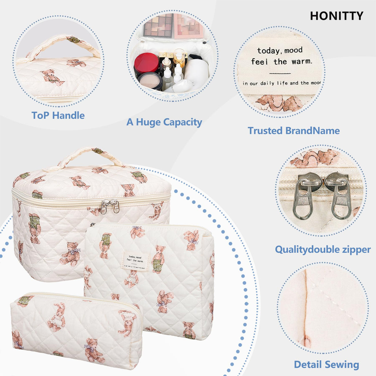 honitty Floral Makeup Bag Set open showing interior compartments