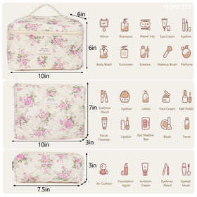 honitty Floral Makeup Bag Set showing floral pattern detail