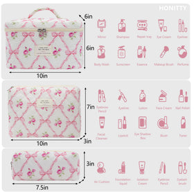 honitty Floral Makeup Bag Set showing three different sizes
