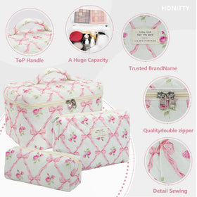honitty Floral Makeup Bag Set side view with upgraded zip