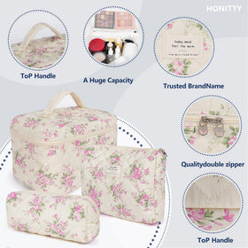 honitty Floral Makeup Bag Set side view with zipper