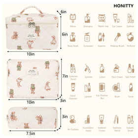 honitty Floral Makeup Bag Set three sizes displayed together