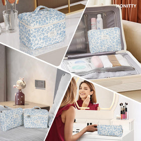 honitty floral makeup bag set with toiletries inside