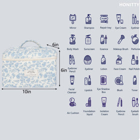 honitty Floral Makeup Bag side view showing zipper