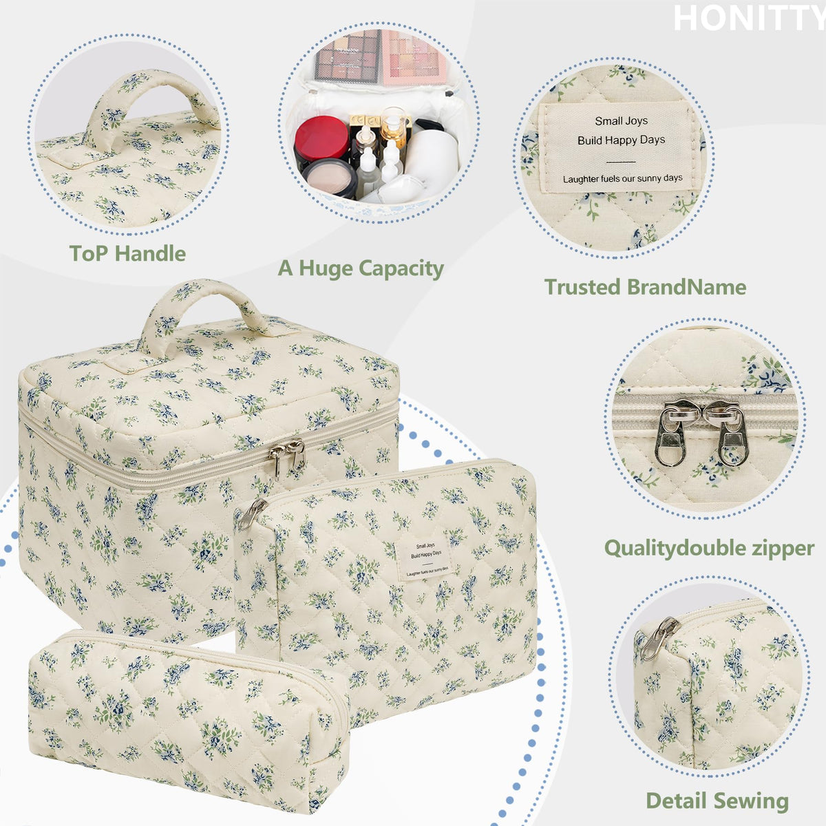 honitty floral makeup bag side view with zipper