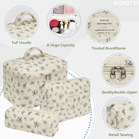 honitty floral makeup bag side view with zipper
