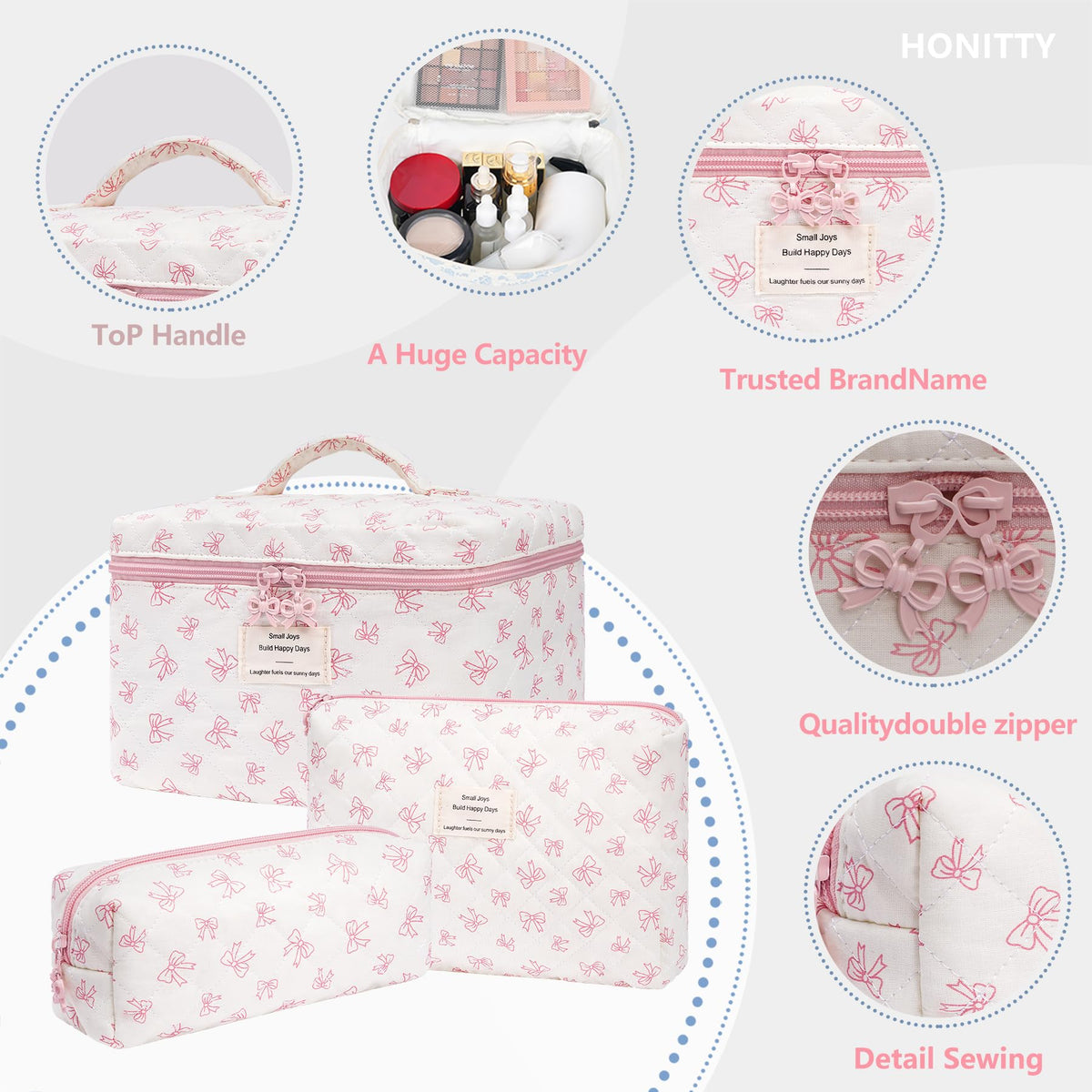 honitty floral makeup bag with zipper detail