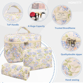 honitty Floral Quilted Makeup Bag close-up of fabric