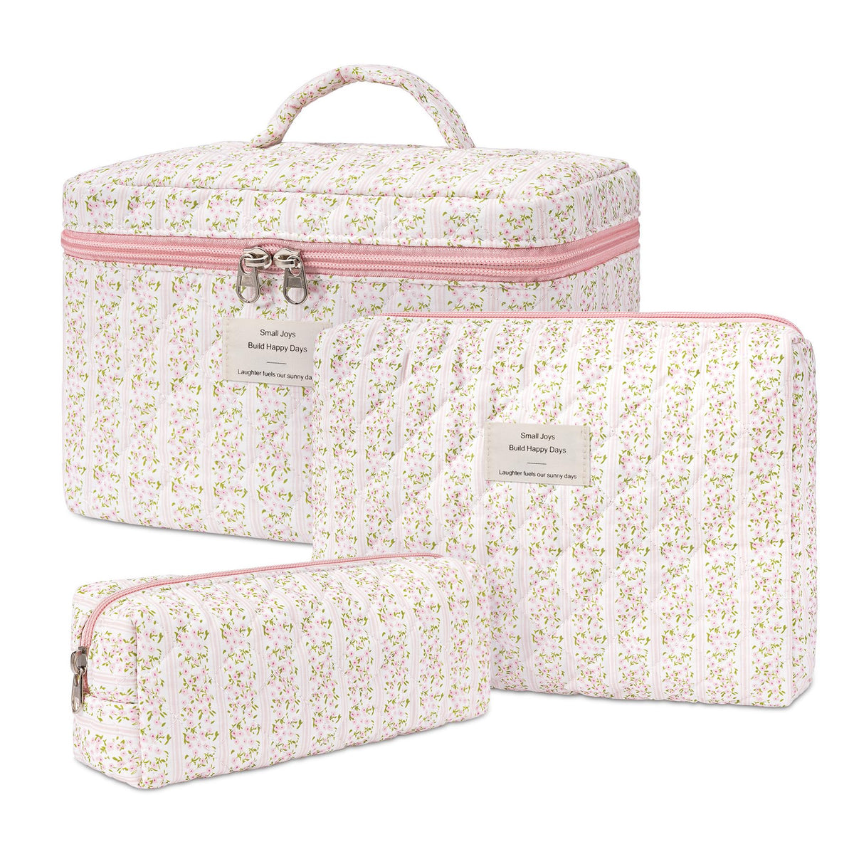 honitty floral quilted makeup bag set front view