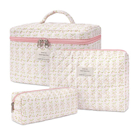 honitty floral quilted makeup bag set front view