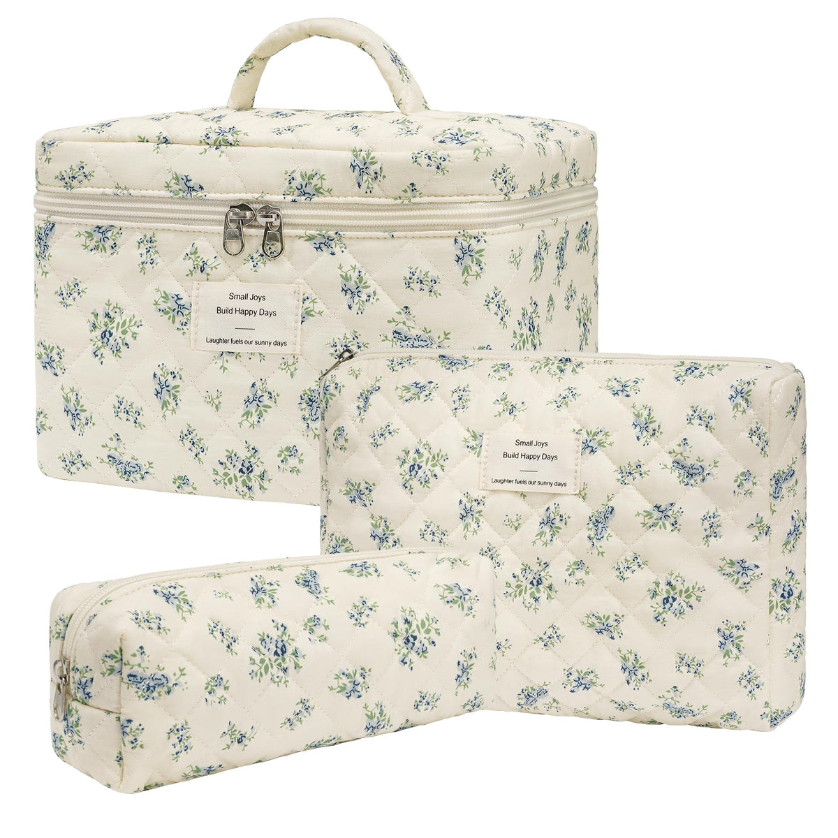 honitty floral quilted makeup bag set front view