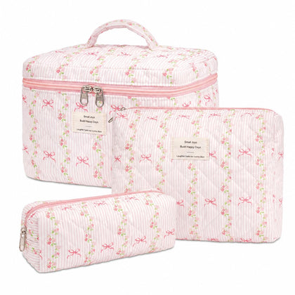 honitty Floral Quilted Makeup Bag Set front view