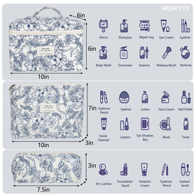 honitty Floral Quilted Makeup Bag Set in multiple sizes
