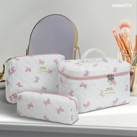 honitty Floral Quilted Makeup Bag Set in travel case