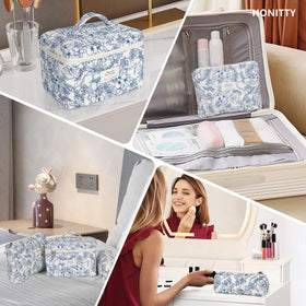 honitty Floral Quilted Makeup Bag Set on a dresser