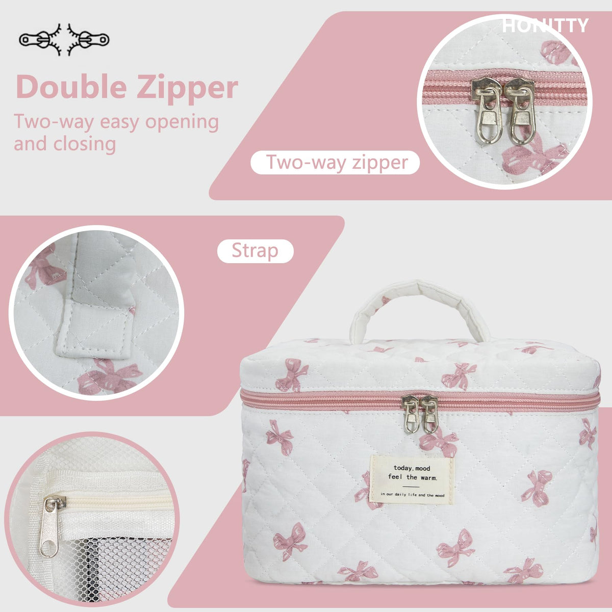 honitty Floral Quilted Makeup Bag Set open with contents