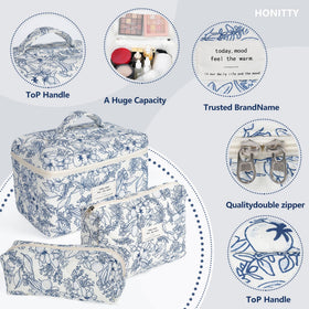 honitty Floral Quilted Makeup Bag Set packed in suitcase