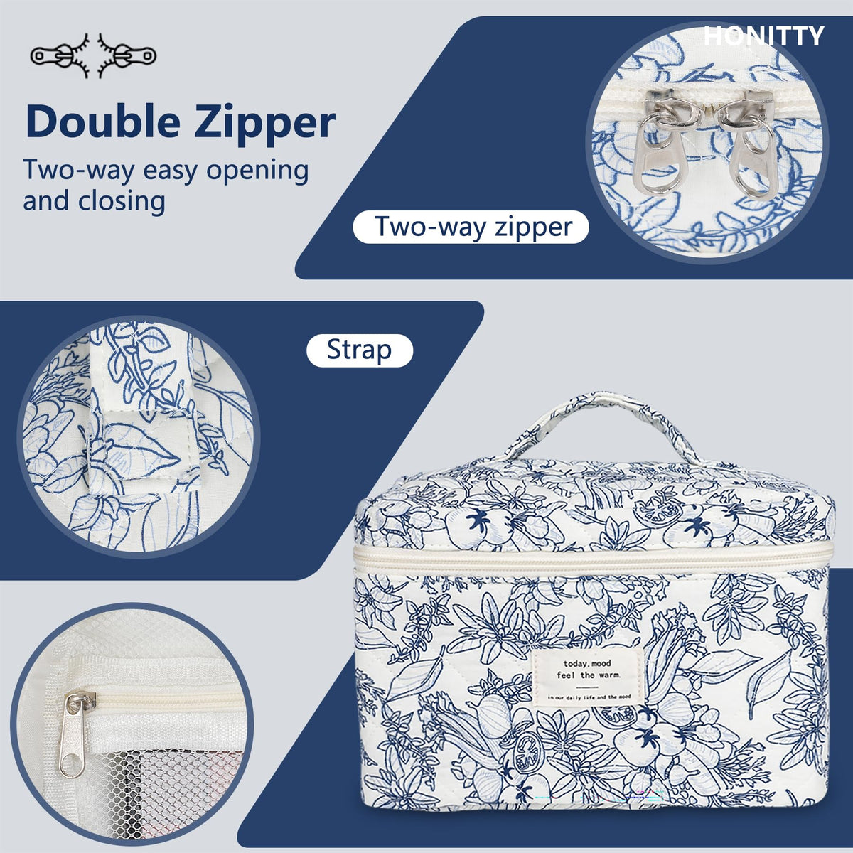 honitty Floral Quilted Makeup Bag Set showcasing floral pattern