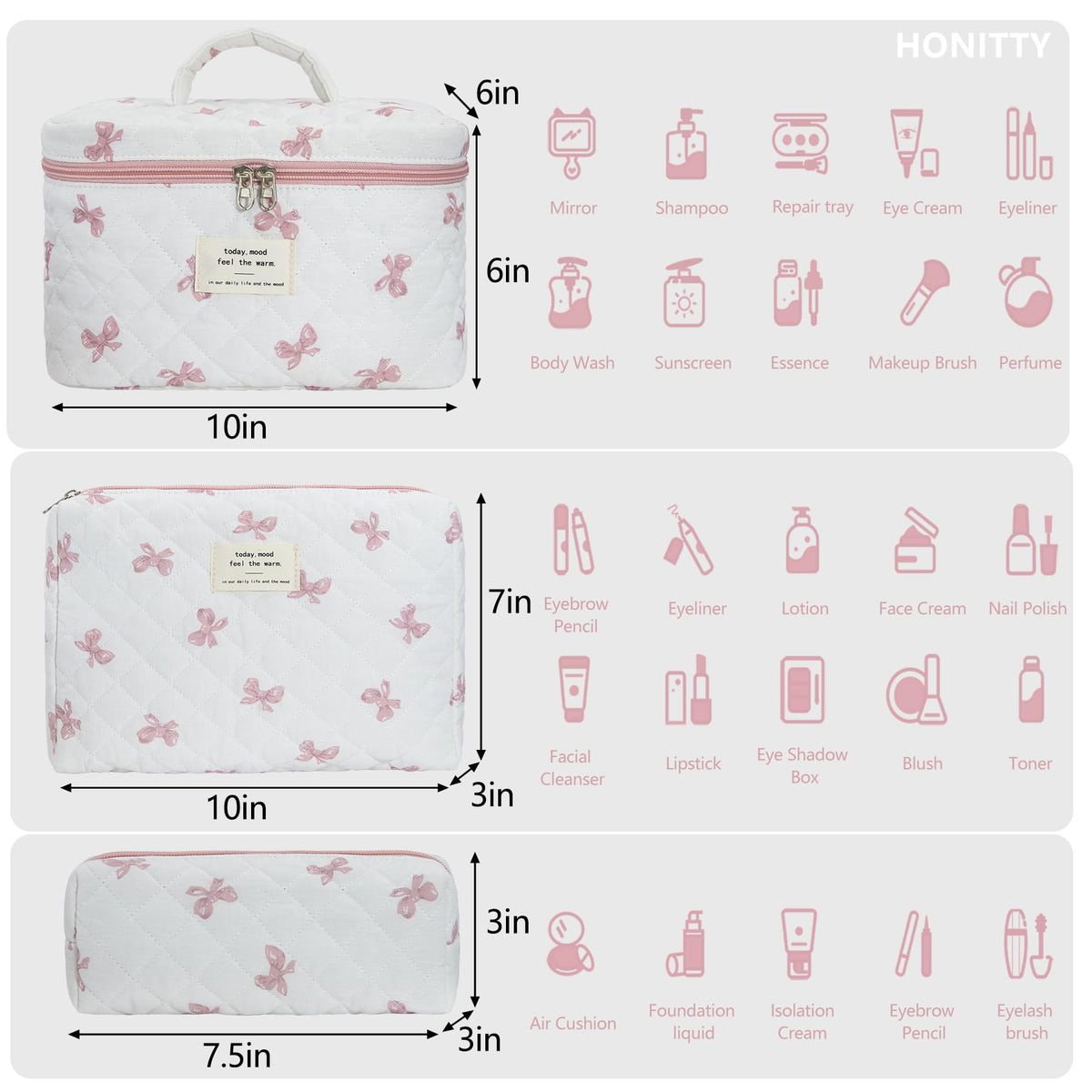 honitty Floral Quilted Makeup Bag Set side view