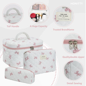 honitty Floral Quilted Makeup Bag Set with cosmetics