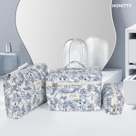 honitty Floral Quilted Makeup Bag Set with upgraded zip